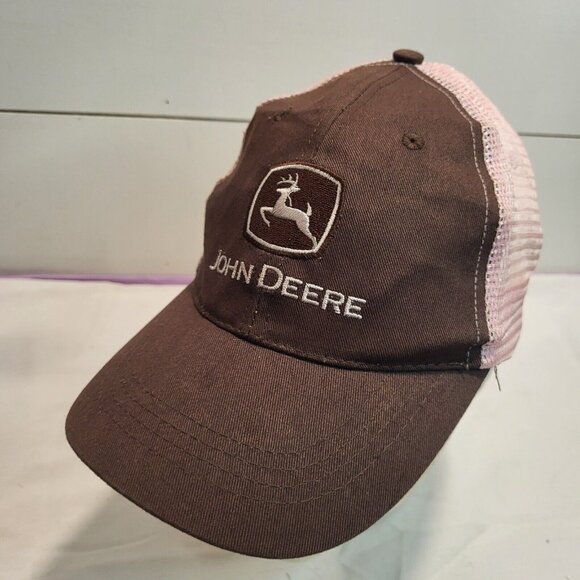 John Deere Pink Brown Hat Snapback Baseball Vintage Cap Dad Trucker - Picture 1 of 12